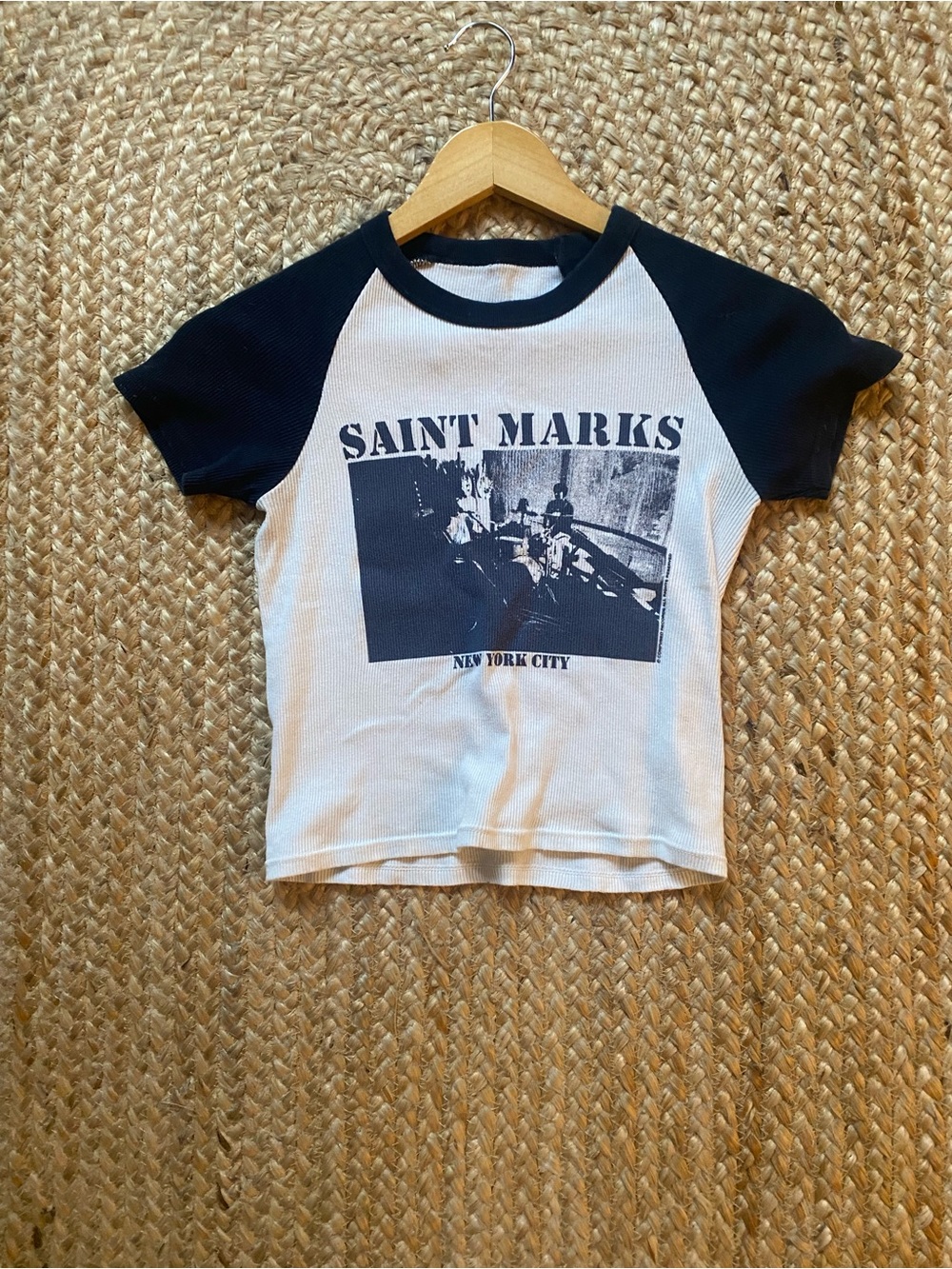 Brandy Melville Black and White Saint Marks Graphic Crop Tee - Picture 2 of 4